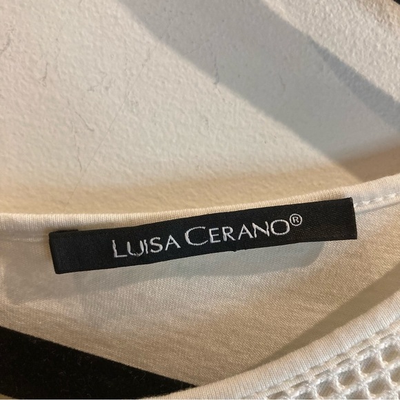 LUISA CERANO Sz 8 Mesh Gold Stripe  Sleeveless Raw Edge Hem Long Line Top - Picture 3 of 12